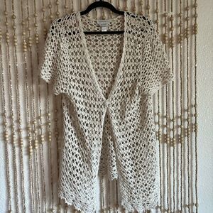 Vintage Crochet Boho Fairy Coquette Lagenlook Scalloped Short Sleeve Sweater L